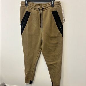 Burnside Men's Beige Jogger Pants with Black Accents L